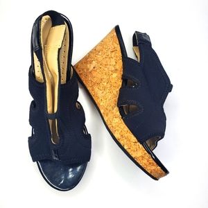 Adrienne Vittadini "Claudia" Cork Wedge Sandals Size 6.5